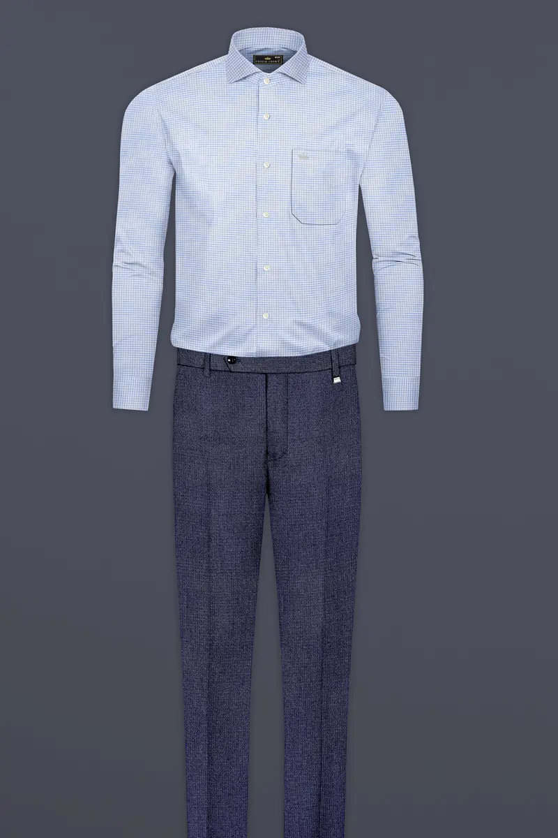 Cadet Blue Jacquard Textured Premium Cotton Shirt 11
