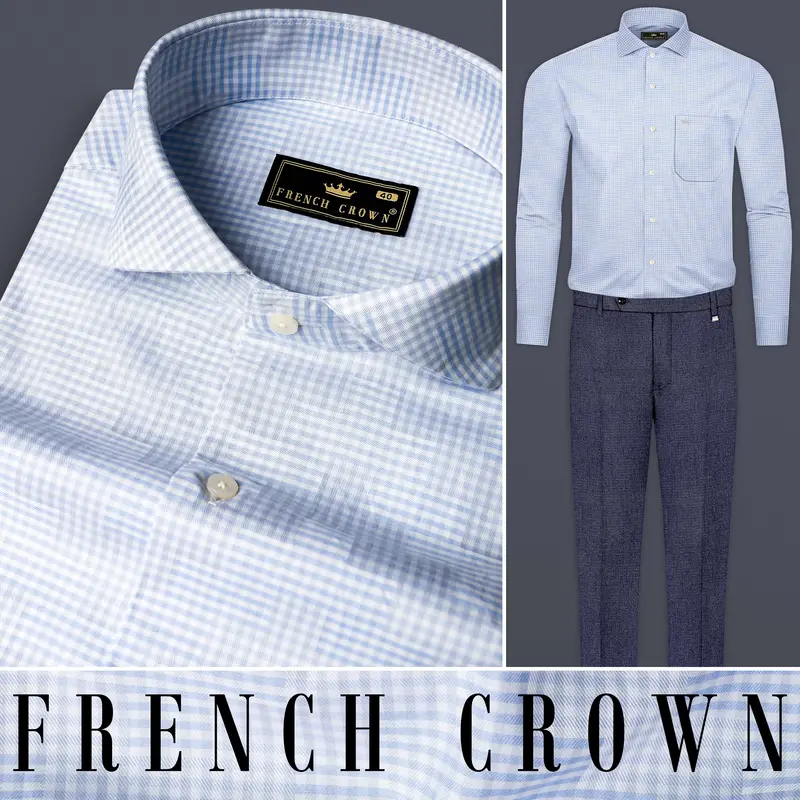 Cadet Blue Jacquard Textured Premium Cotton Shirt 18