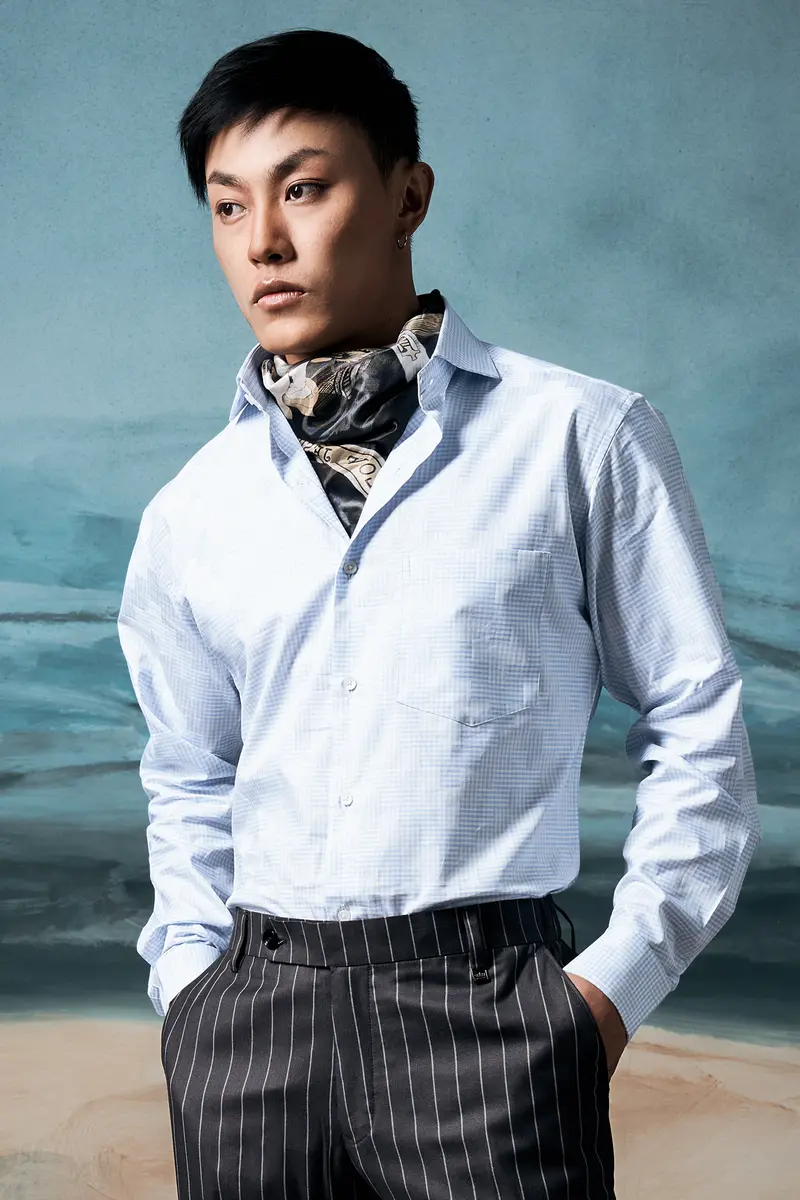Cadet Blue Jacquard Textured Premium Cotton Shirt 5