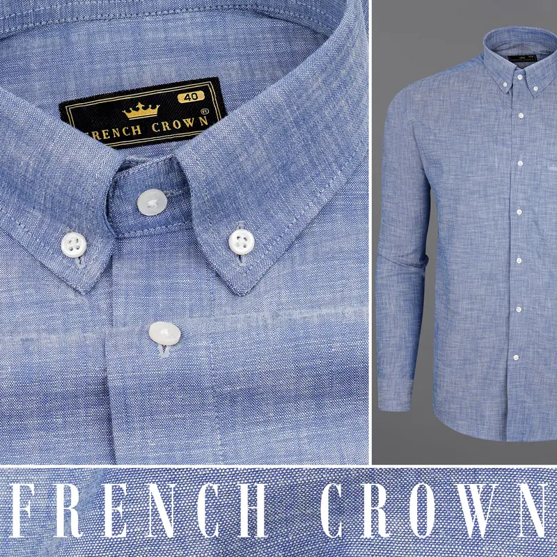 Cadet Blue Luxurious Linen Shirt 10