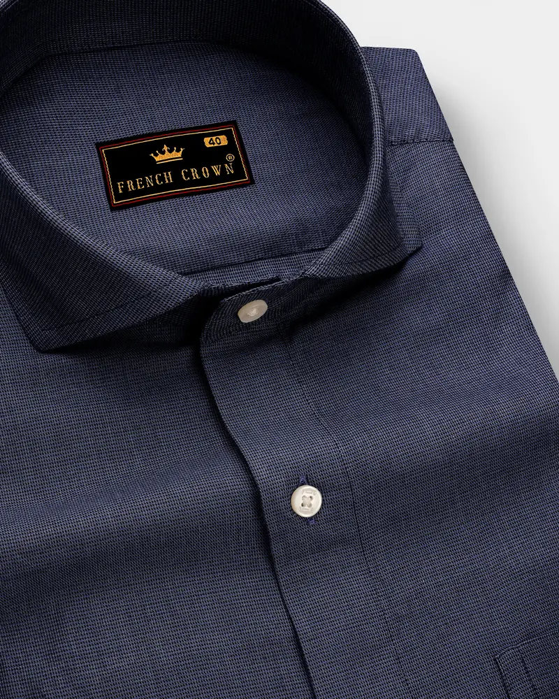 Cadet Blue Micro Houndstooth Textured Premium Giza Cotton Shirt 1