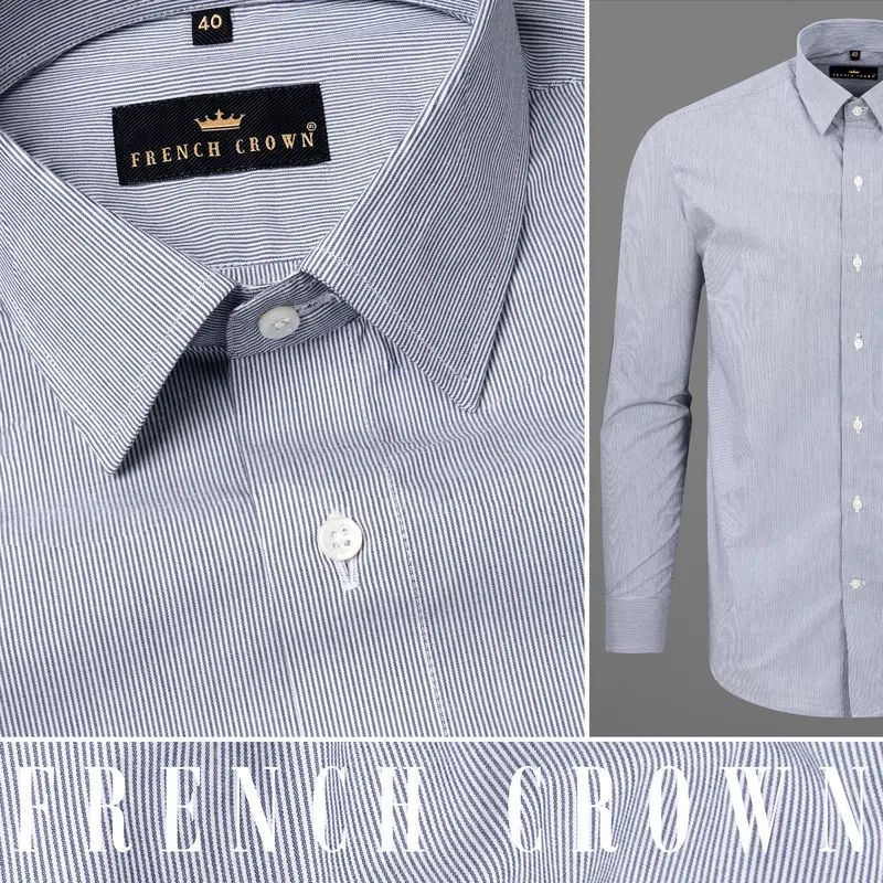 Cadet Blue Pinstriped Premium Cotton Shirt 1