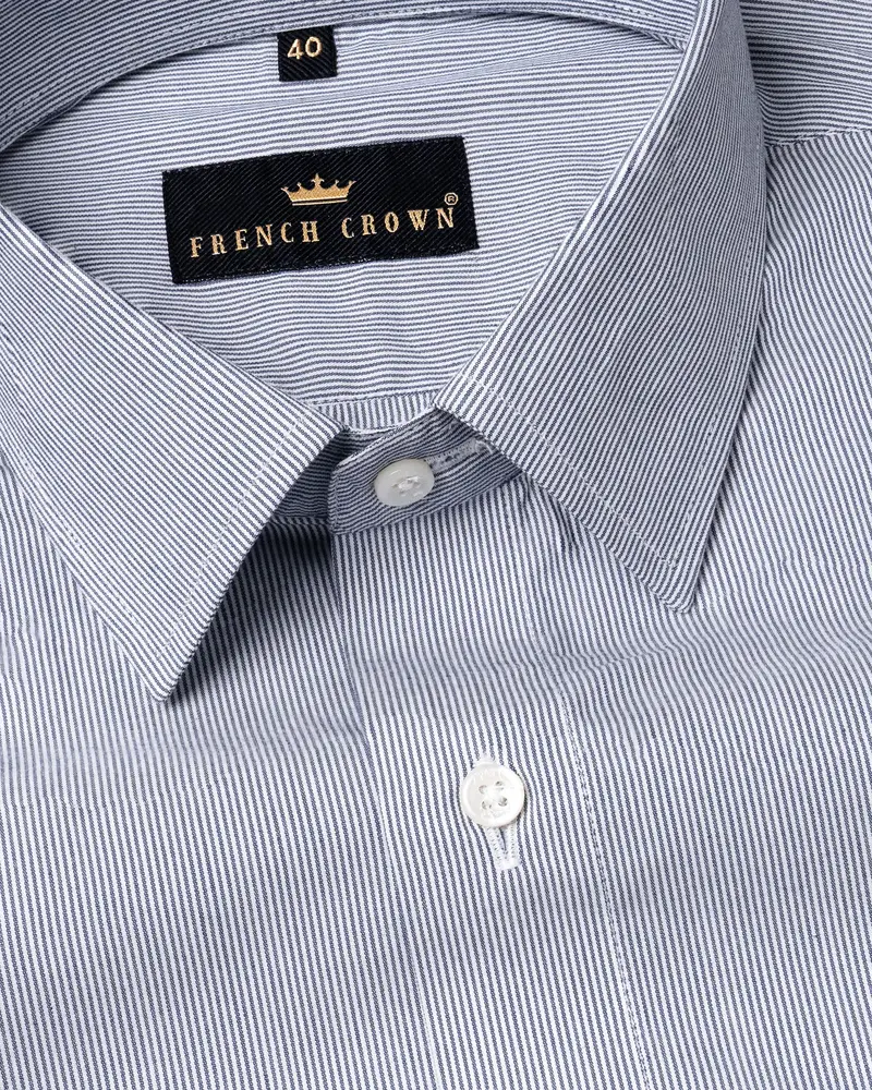 Cadet Blue Pinstriped Premium Cotton Shirt 2