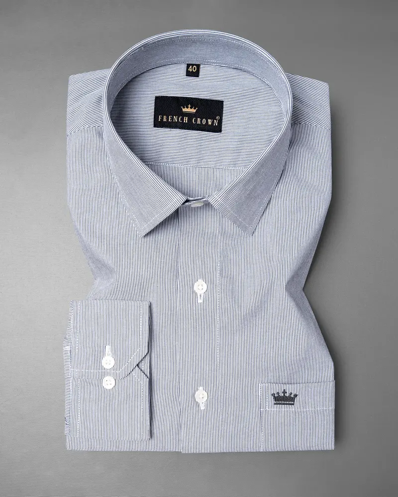 Cadet Blue Pinstriped Premium Cotton Shirt 4