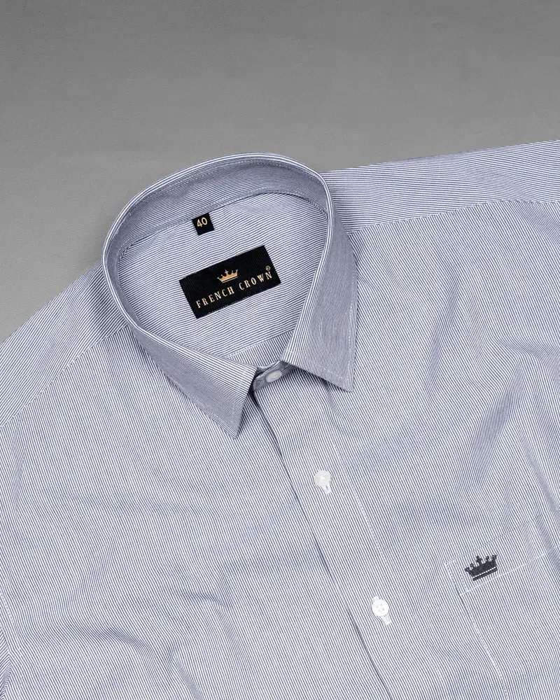 Cadet Blue Pinstriped Premium Cotton Shirt 5