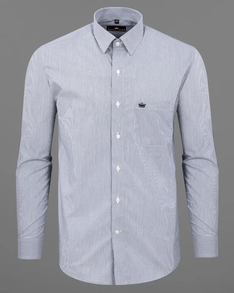 Cadet Blue Pinstriped Premium Cotton Shirt 6