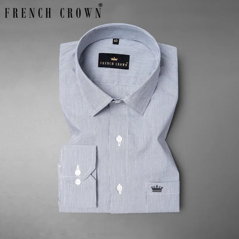Cadet Blue Pinstriped Premium Cotton Shirt 8
