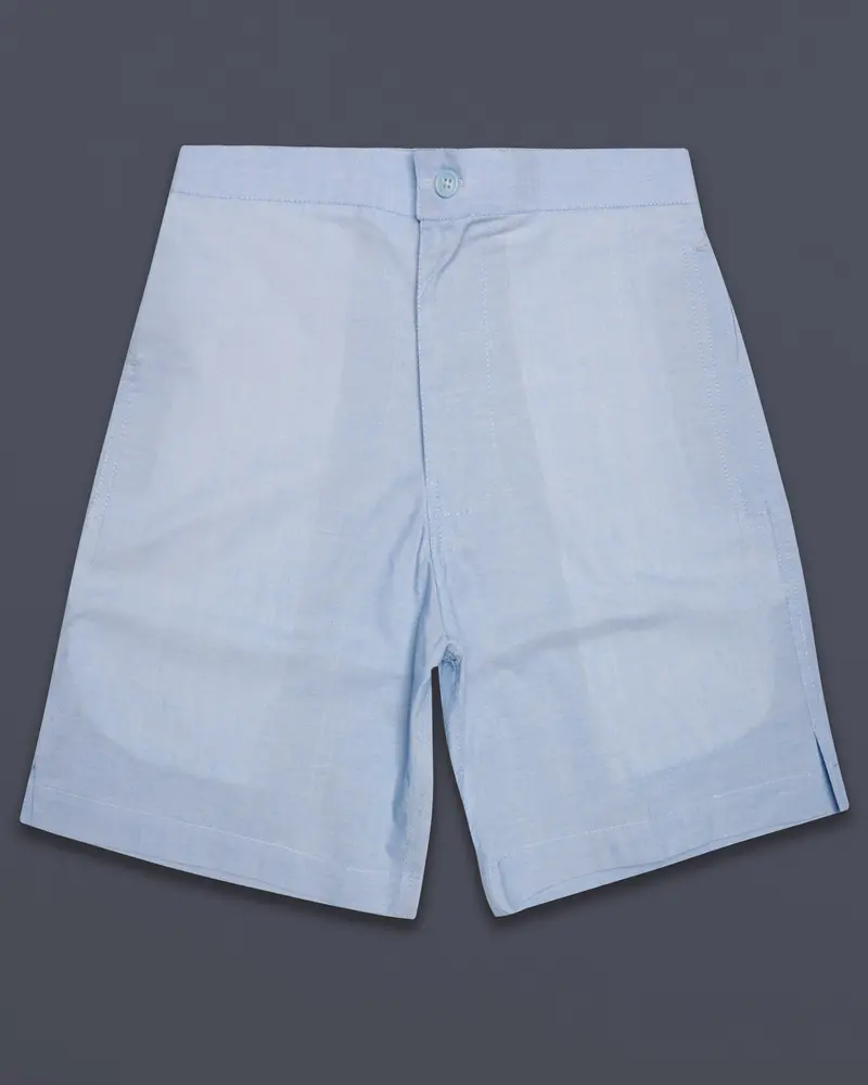 Cadet Blue Solid Chambray Premium Cotton Shorts 1