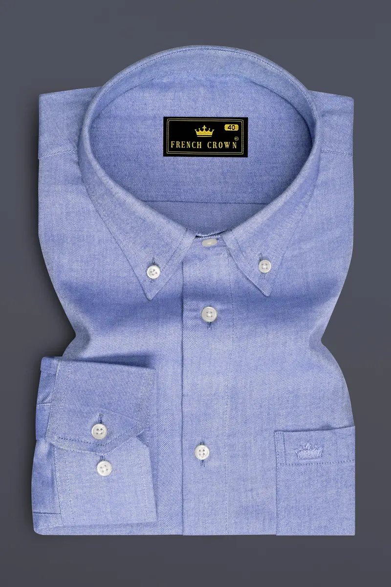 Cadet Blue Twill Premium Cotton Shirt 4