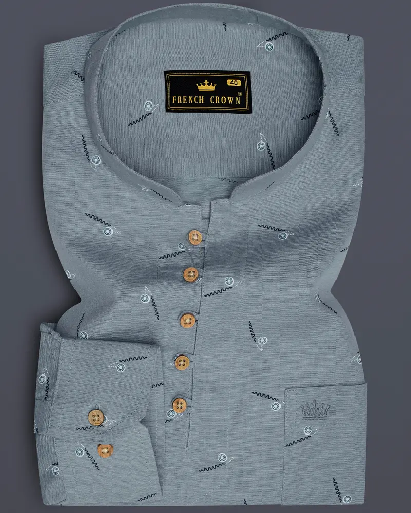 Cadet Gray Luxurious Linen Textured Kurta Shirt 1