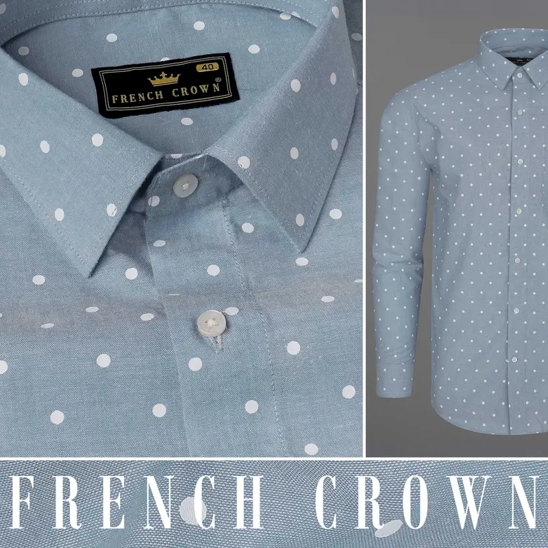 Cadet Gray Polka Dots Royal Oxford Shirt 10