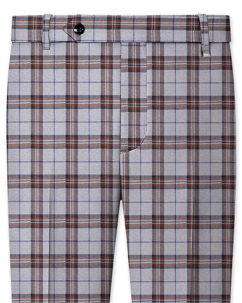 Cadet Gray With Maroon And Blue Plaid Tweed Pant 1
