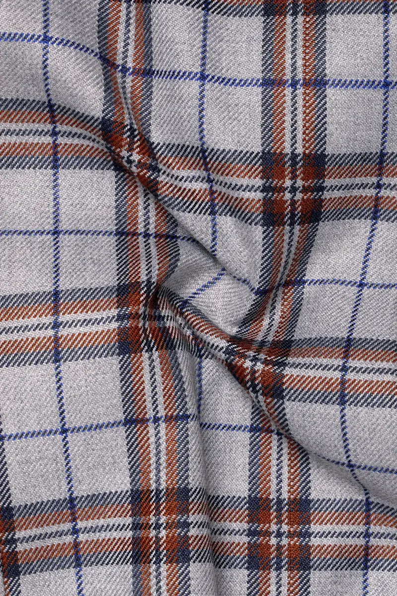 Cadet Gray With Maroon And Blue Plaid Tweed Pant 3