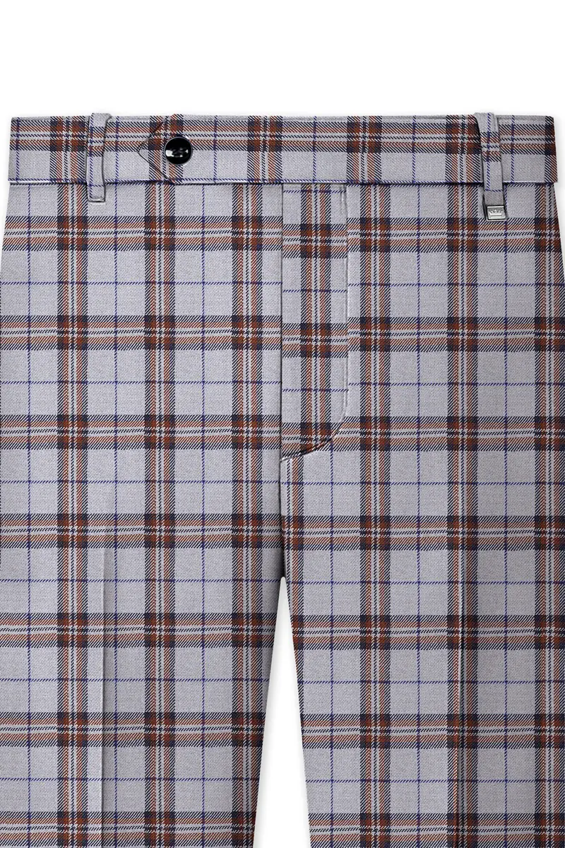 Cadet Gray With Maroon And Blue Plaid Tweed Pant 4