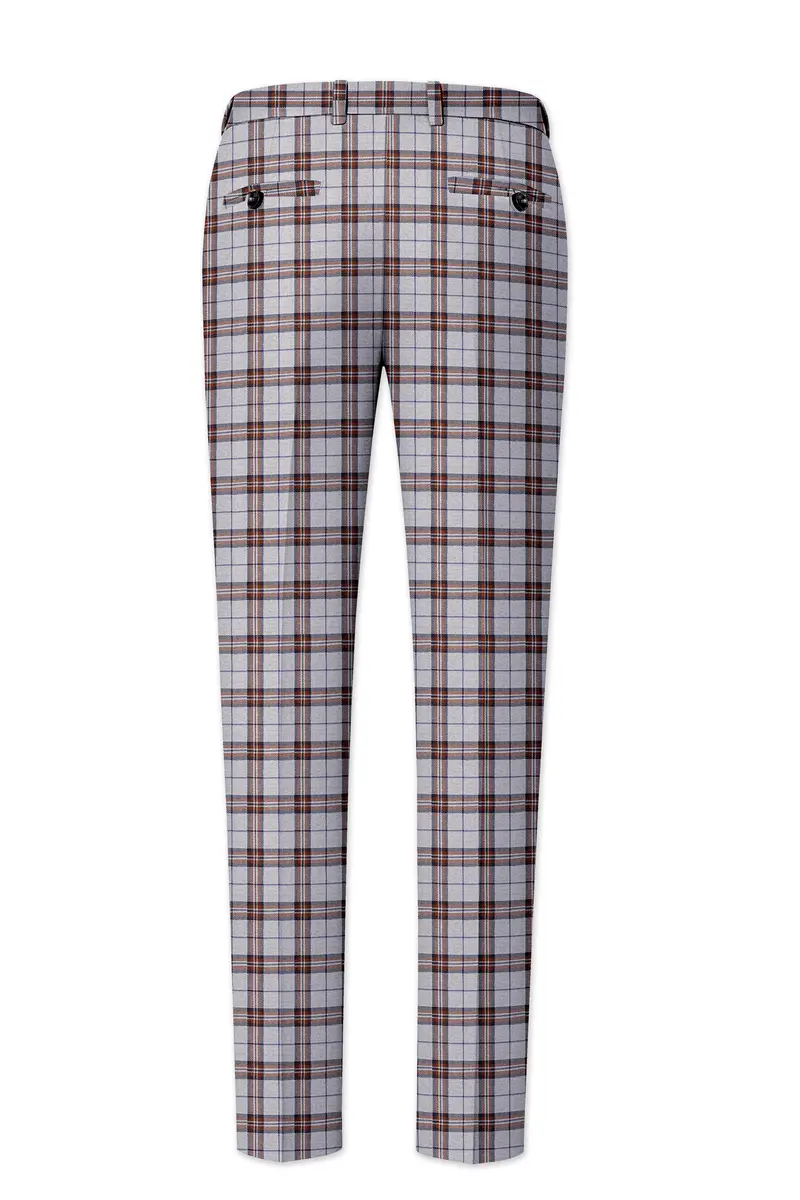 Cadet Gray With Maroon And Blue Plaid Tweed Pant 5