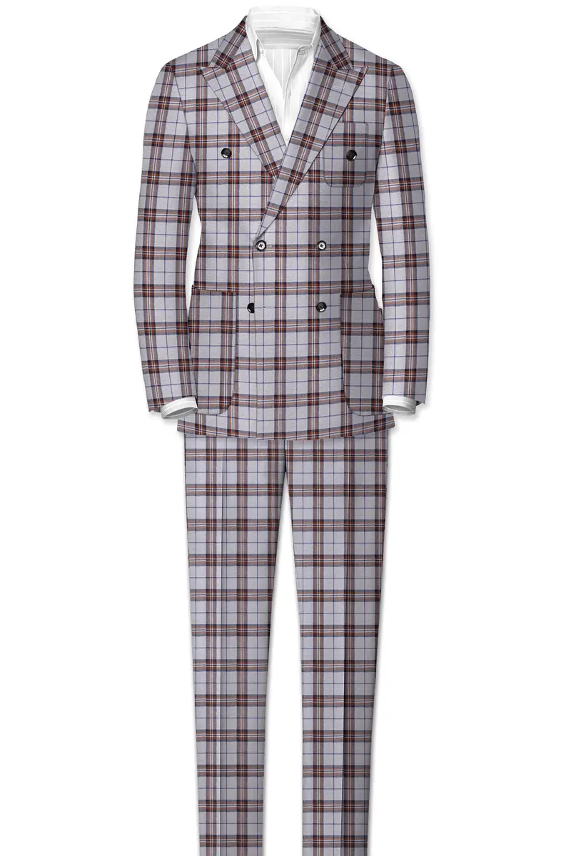 Cadet Gray With Maroon And Blue Plaid Tweed Pant 7
