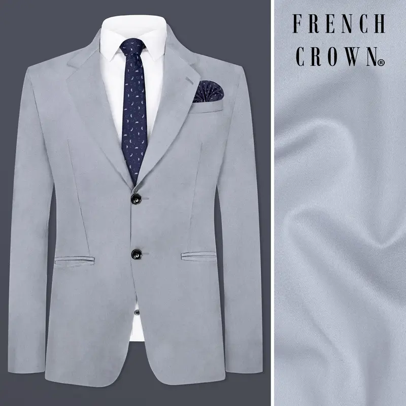 Cadet Grey Solid Premium Cotton Blazer 1