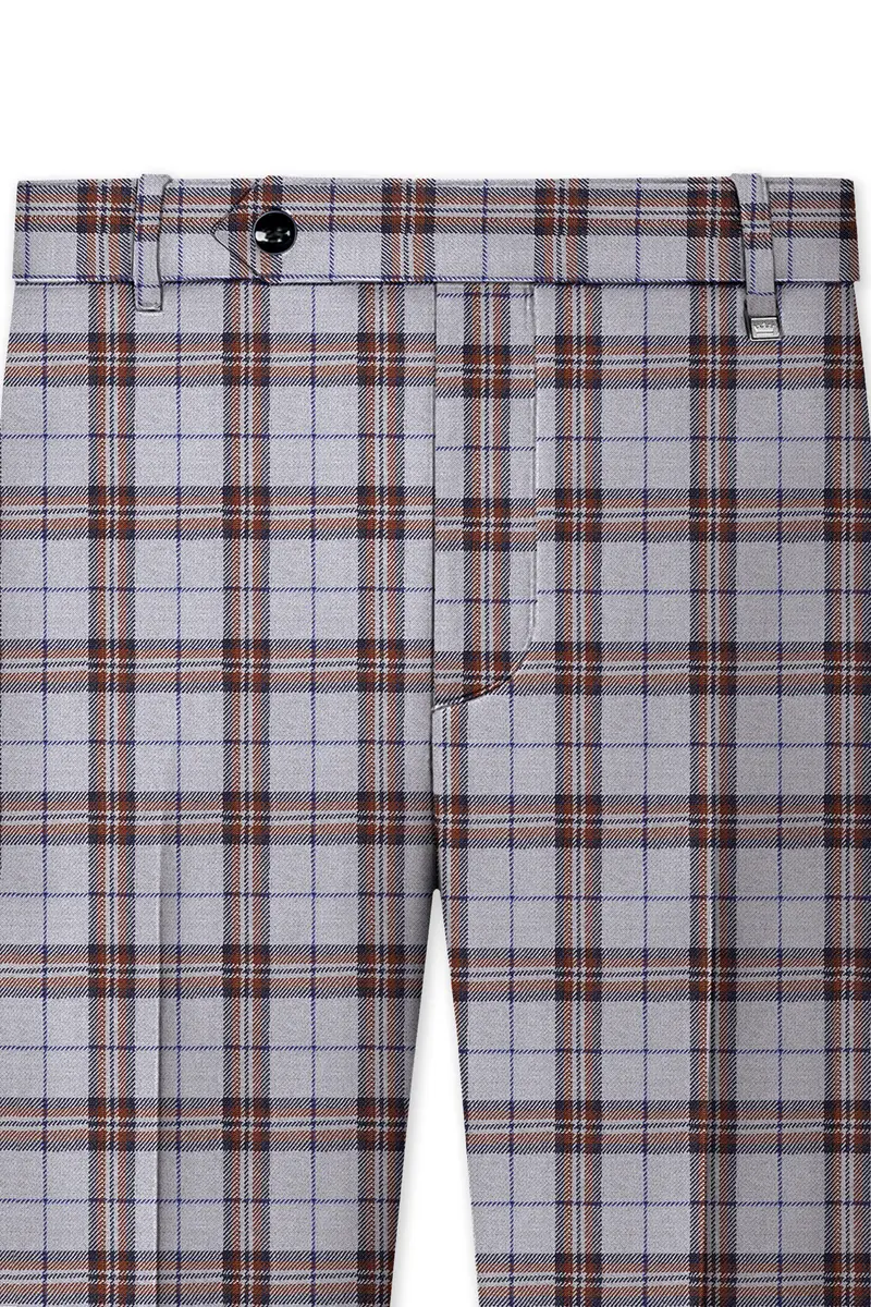 Cadet Grey With Maroon And Blue Plaid Double Breasted Tweed Suit 12