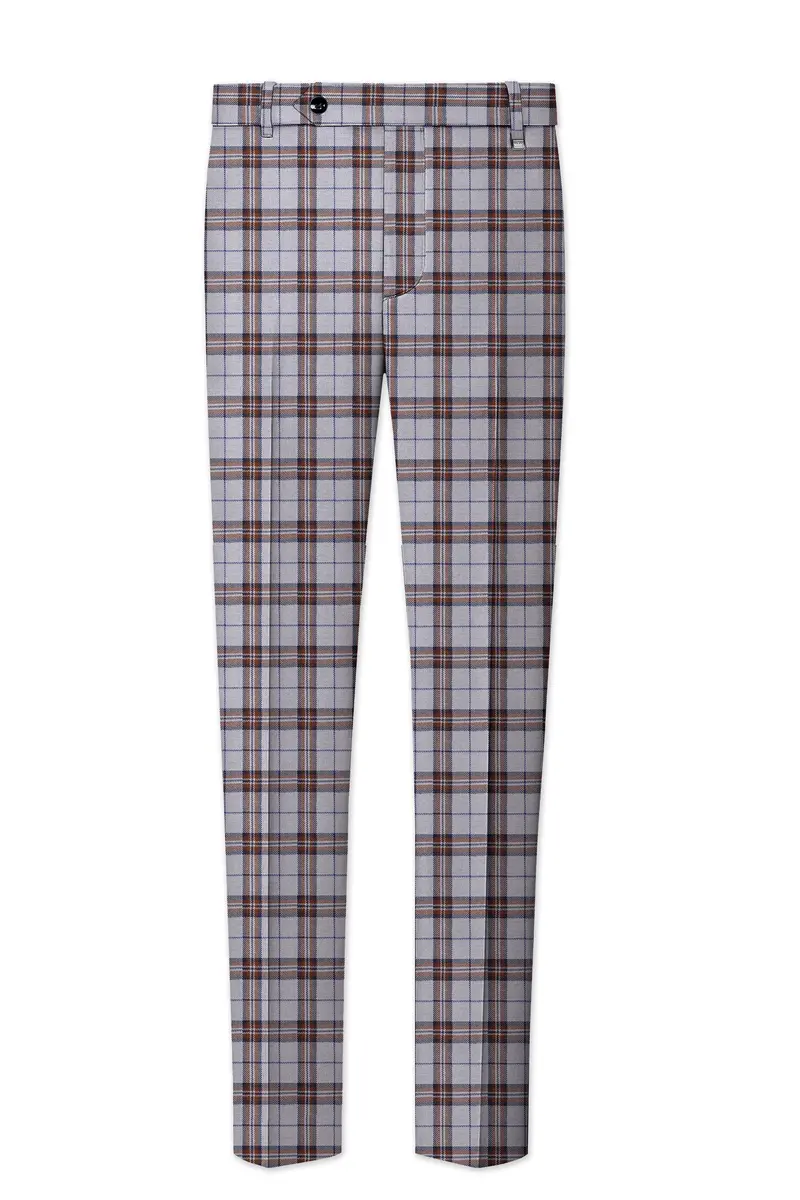 Cadet Grey With Maroon And Blue Plaid Double Breasted Tweed Suit 13