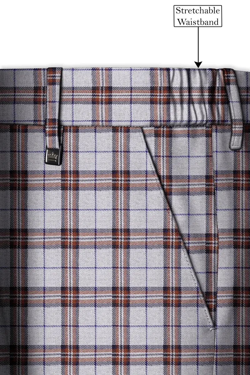 Cadet Grey With Maroon And Blue Plaid Double Breasted Tweed Suit 15