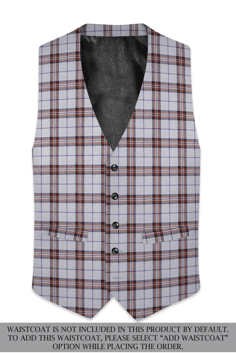 Cadet Grey With Maroon And Blue Plaid Double Breasted Tweed Suit 16