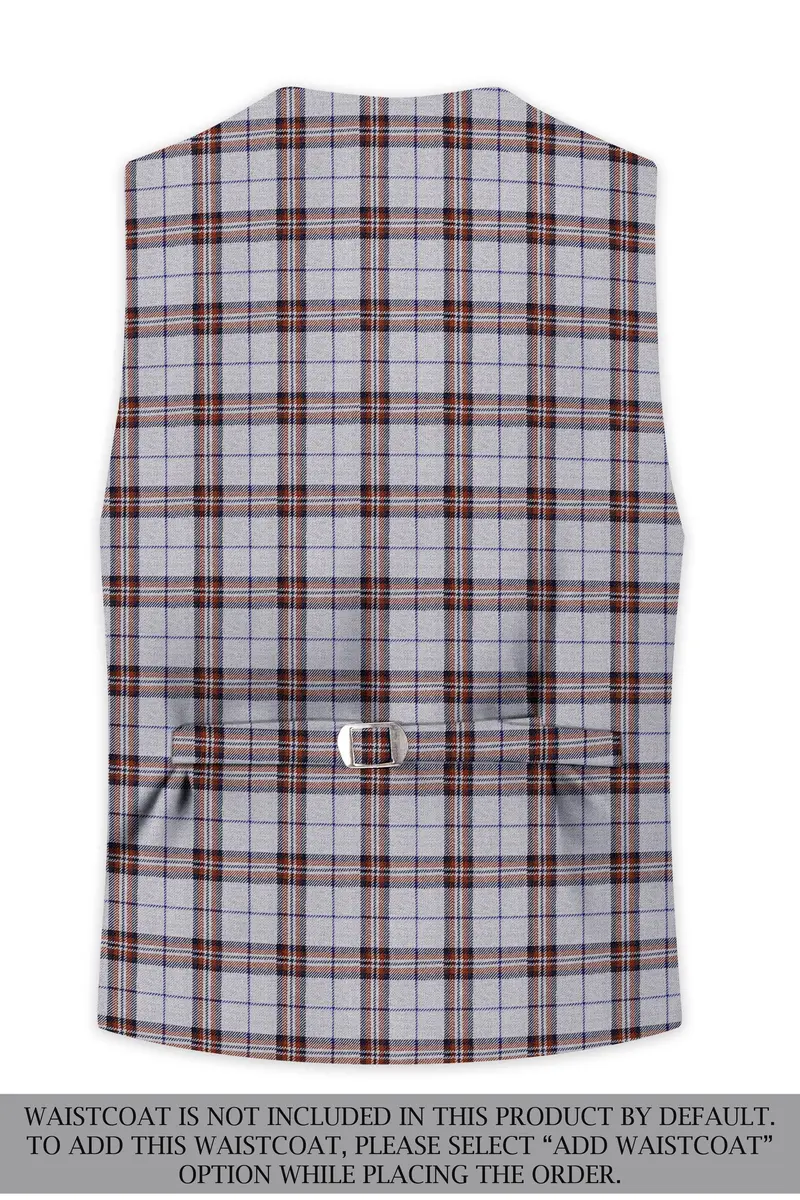 Cadet Grey With Maroon And Blue Plaid Double Breasted Tweed Suit 17