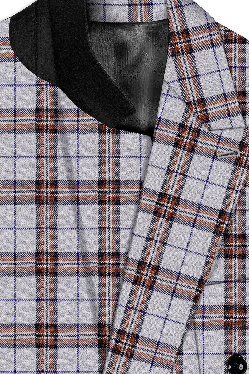 Cadet Grey With Maroon And Blue Plaid Double Breasted Tweed Suit 5