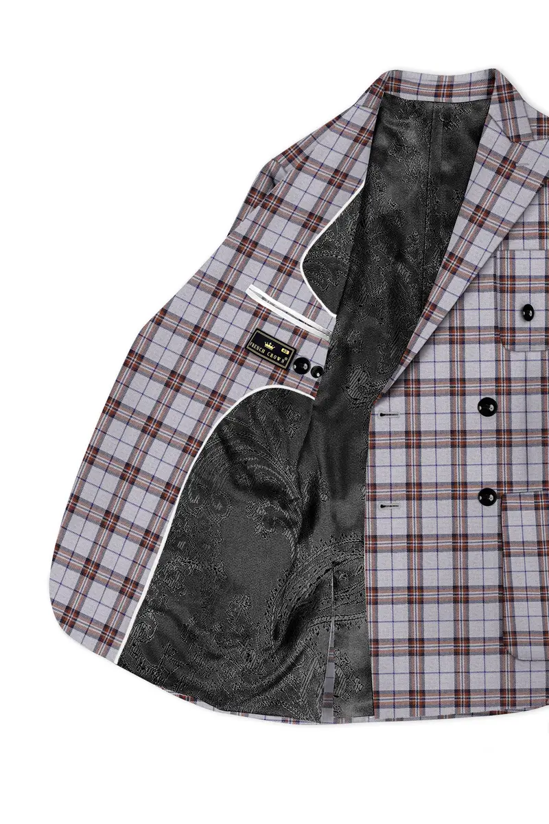 Cadet Grey With Maroon And Blue Plaid Double Breasted Tweed Suit 6
