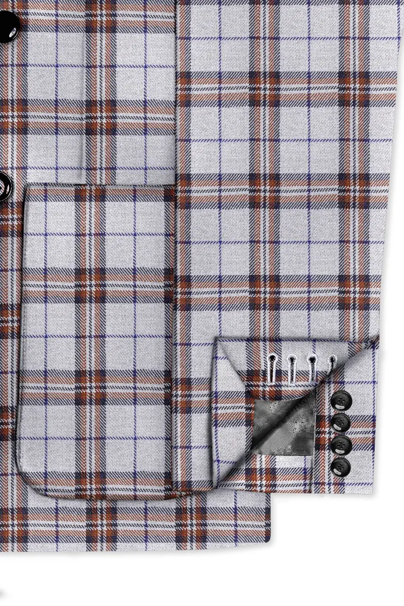 Cadet Grey With Maroon And Blue Plaid Double Breasted Tweed Suit 7
