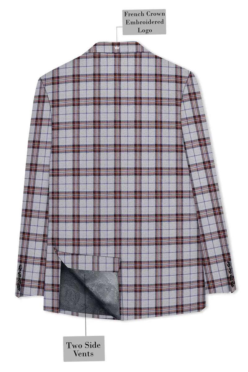 Cadet Grey With Maroon And Blue Plaid Double Breasted Tweed Suit 9