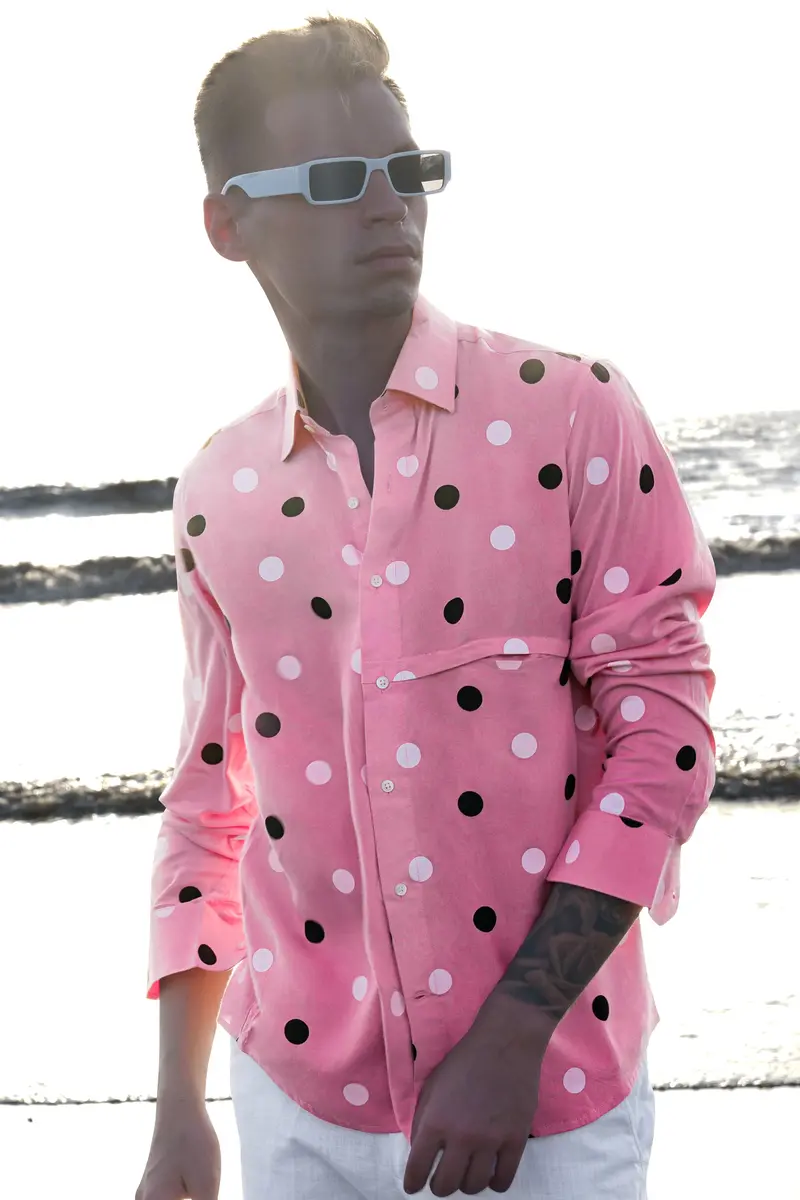 Cadillac Pink With Black And White Polka-Dots Premium Tencel Shirt 2
