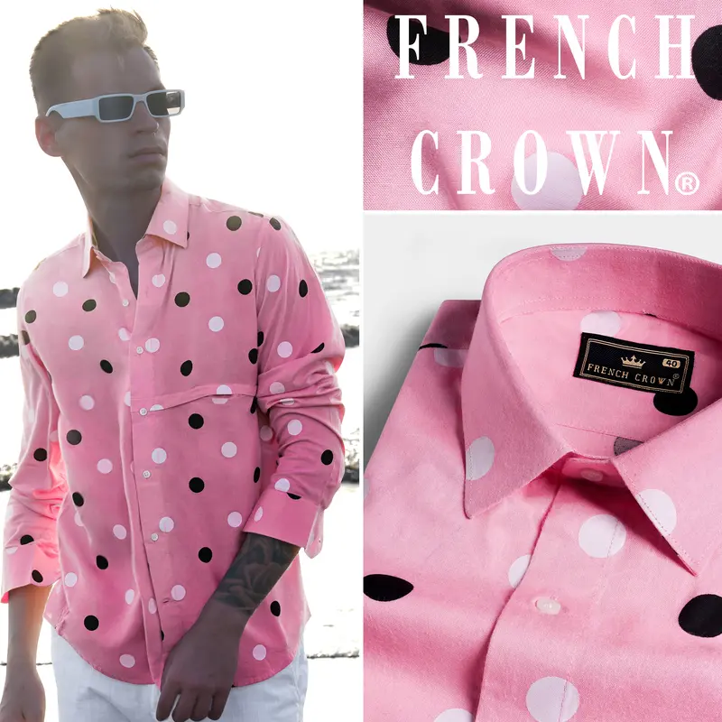 Cadillac Pink With Black And White Polka-Dots Premium Tencel Shirt 8