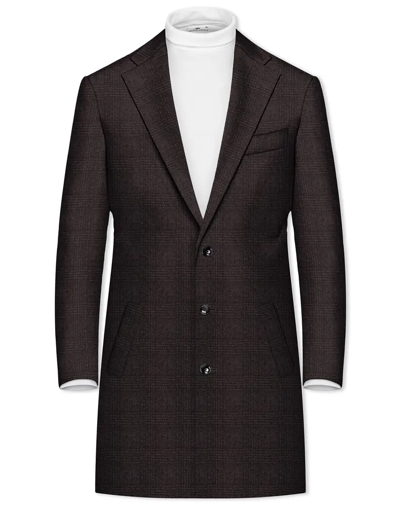 Cafario-Piano Brown Plaid Tweed Single Breasted Overcoat 1