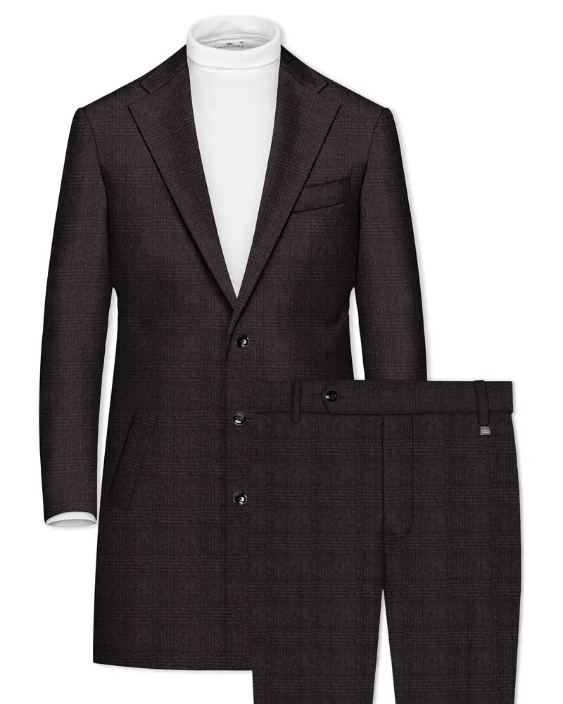 Cafario-Piano Brown Plaid Tweed Single Breasted Overcoat With Pant 1