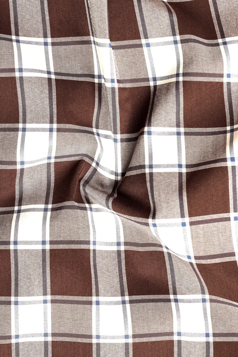 Café Noir And Bright White Plaid Giza Cotton Shirt 2