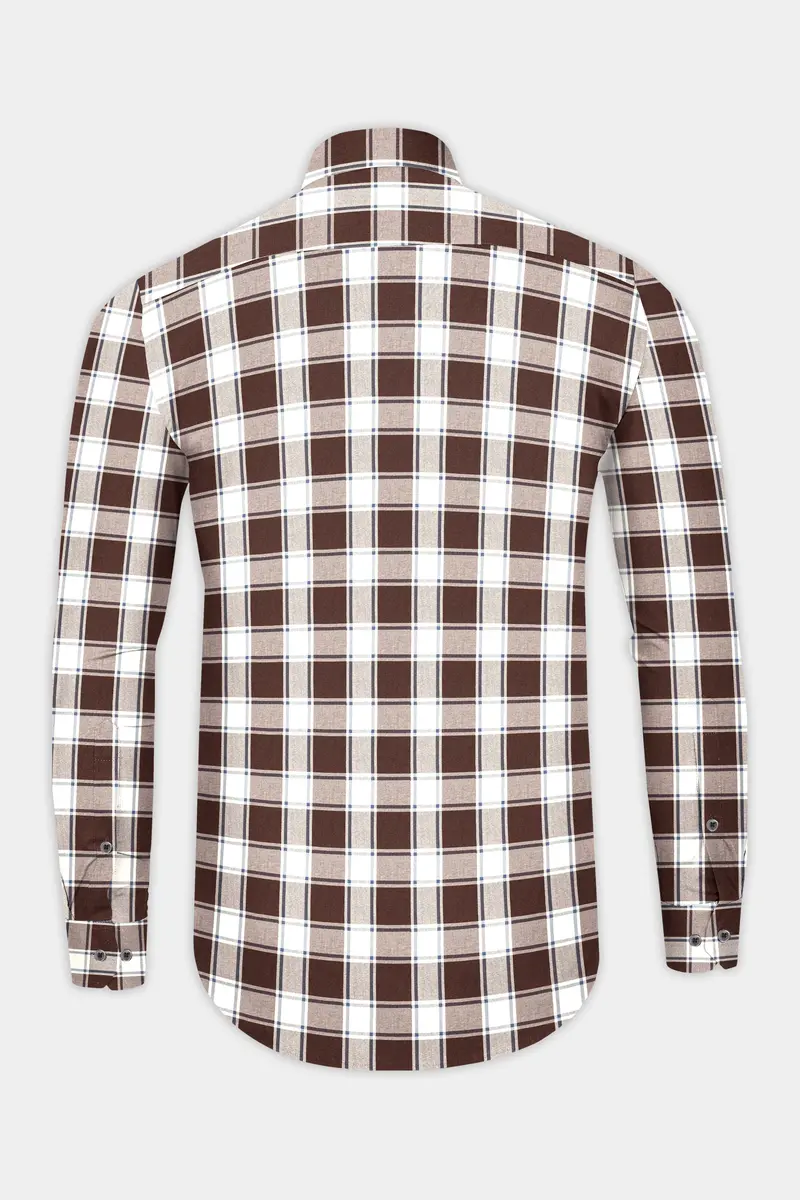 Café Noir And Bright White Plaid Giza Cotton Shirt 5