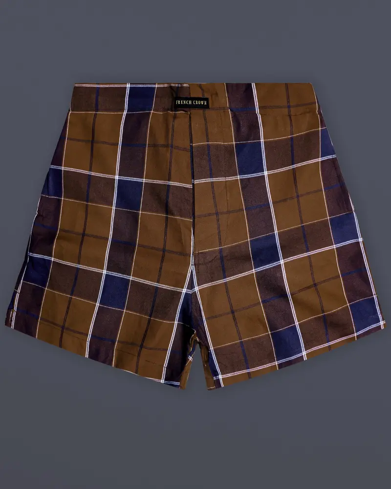 Café Noir And Haiti Blue Plaid Twill Premium Cotton Boxer 1