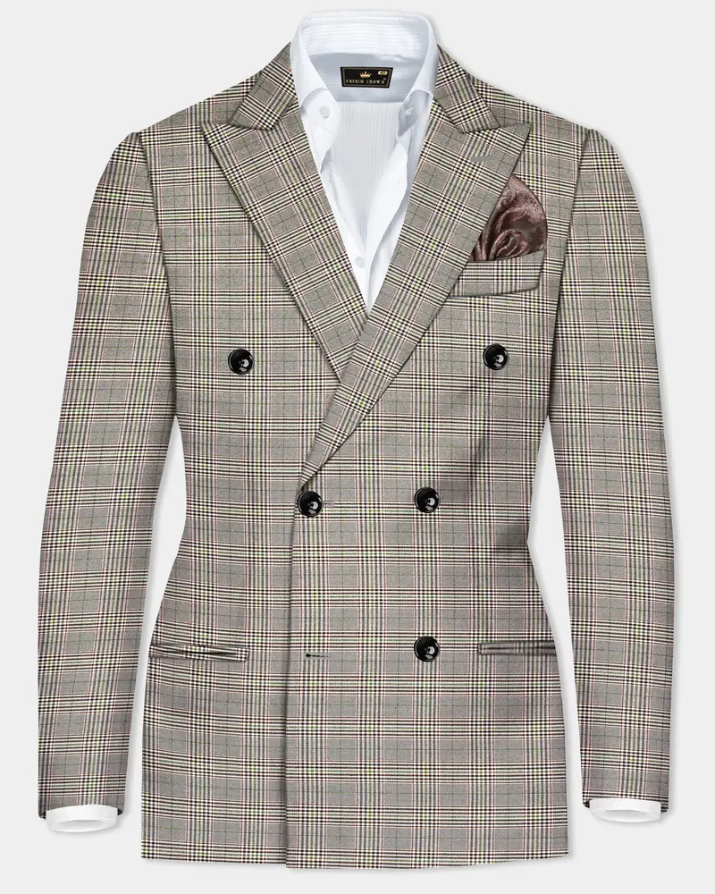 Café Noir Brown Plaid Wool Rich Double Breasted Blazer 1
