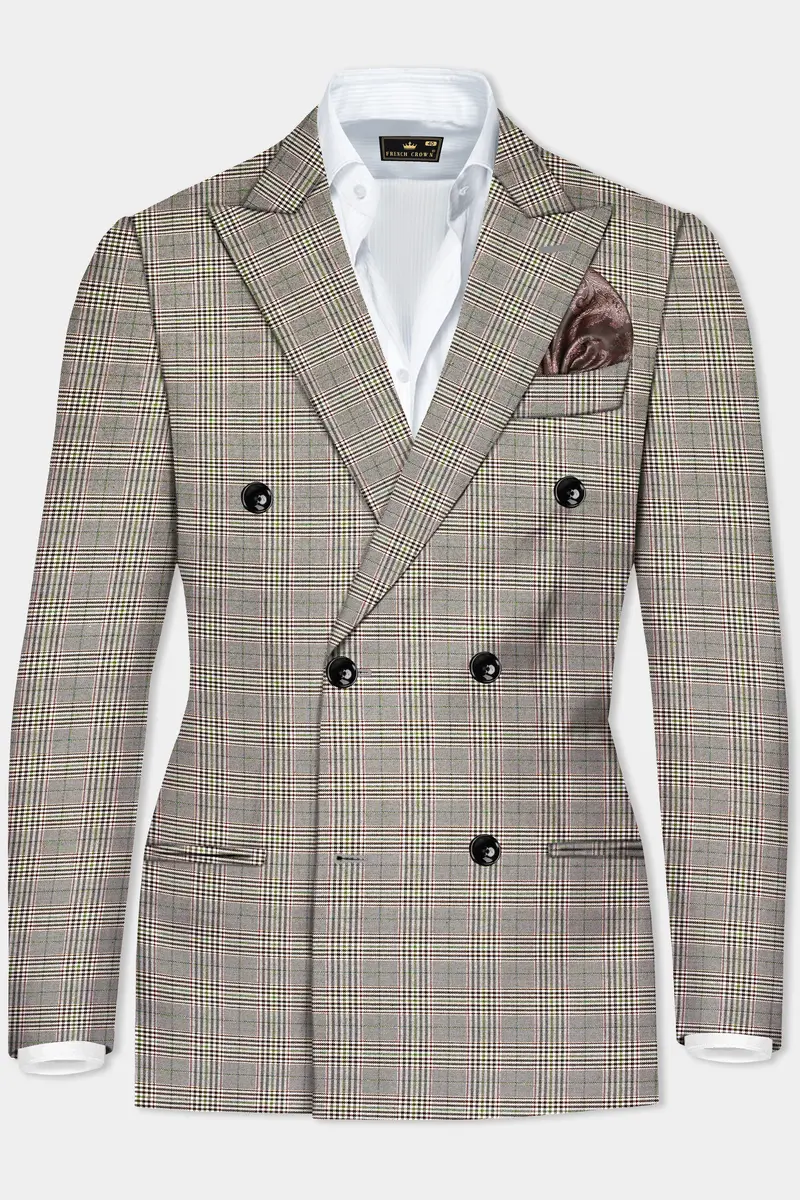 Café Noir Brown Plaid Wool Rich Double Breasted Suit 10