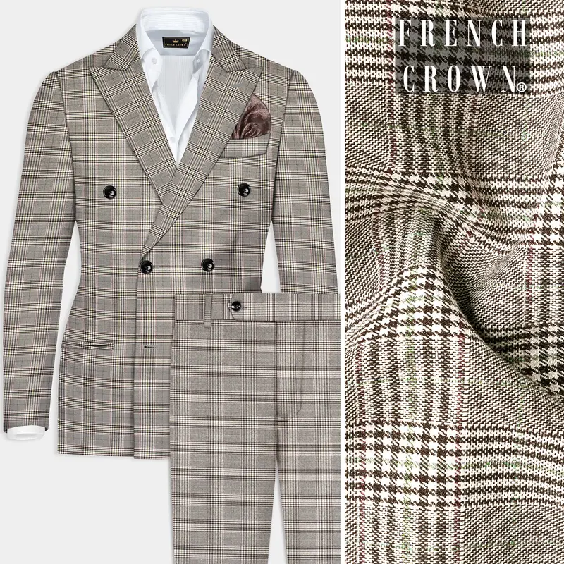 Café Noir Brown Plaid Wool Rich Double Breasted Suit 18