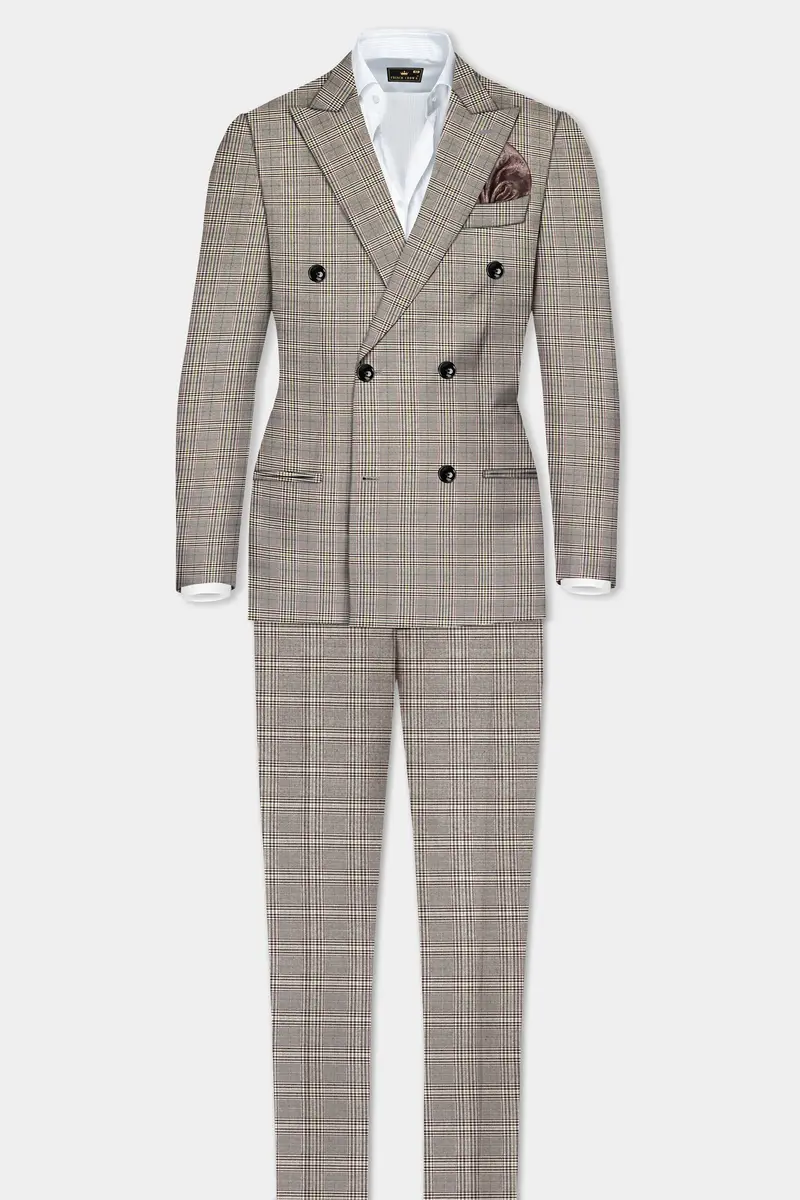 Café Noir Brown Plaid Wool Rich Double Breasted Suit 4