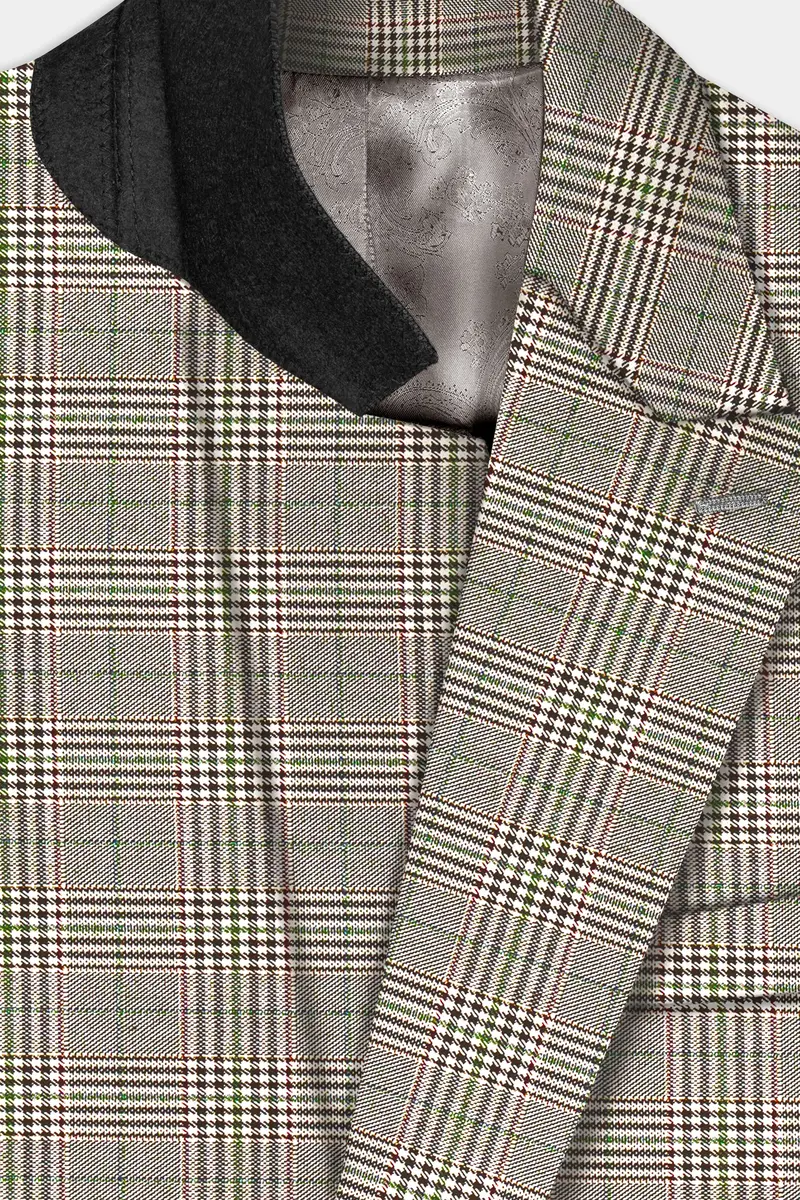 Café Noir Brown Plaid Wool Rich Double Breasted Suit 5
