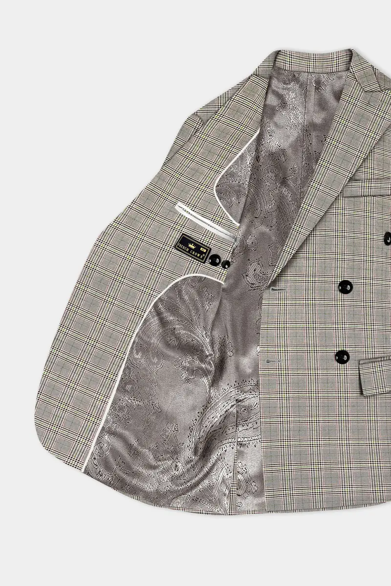 Café Noir Brown Plaid Wool Rich Double Breasted Suit 6
