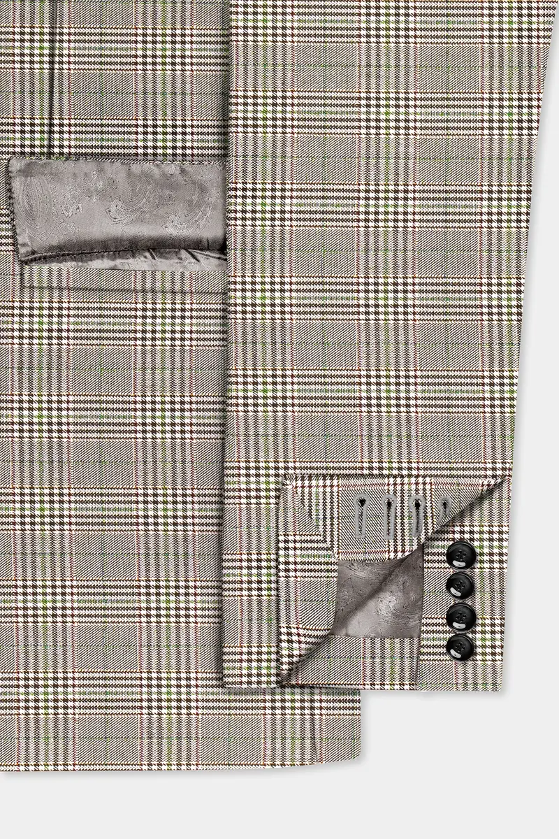Café Noir Brown Plaid Wool Rich Double Breasted Suit 7
