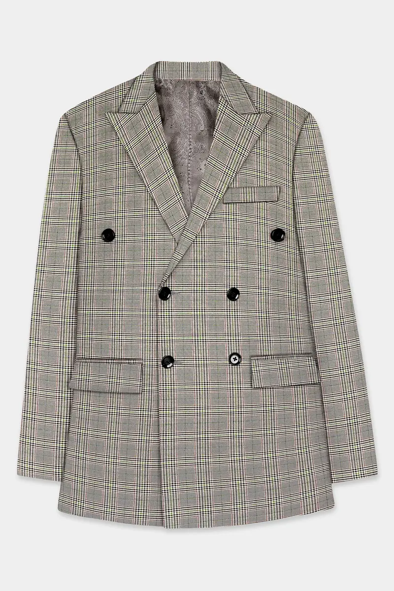 Café Noir Brown Plaid Wool Rich Double Breasted Suit 8