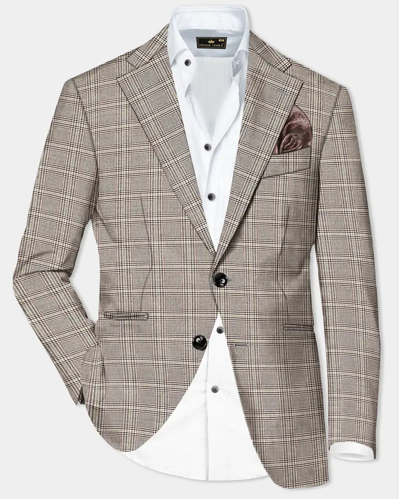 Café Noir Brown Plaid Wool Rich Single Breasted Blazer 1