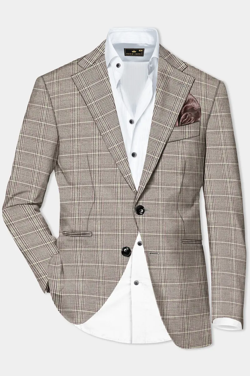 Café Noir Brown Plaid Wool Rich Single Breasted Suit 10