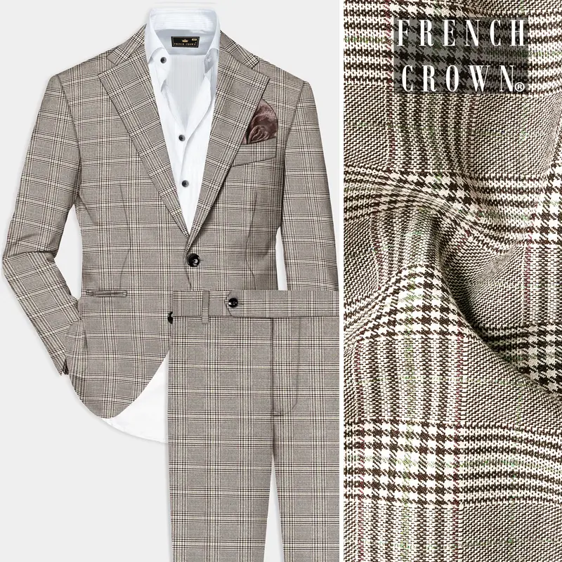 Café Noir Brown Plaid Wool Rich Single Breasted Suit 19