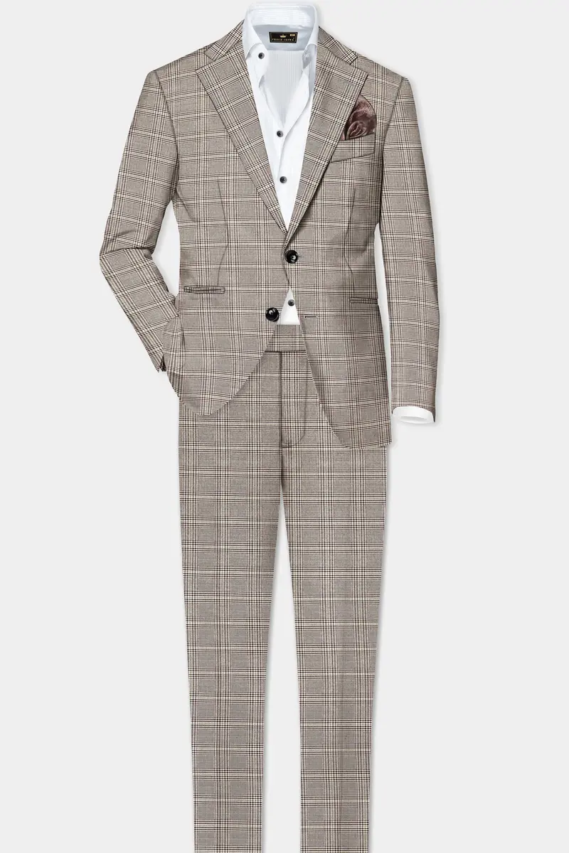 Café Noir Brown Plaid Wool Rich Single Breasted Suit 4