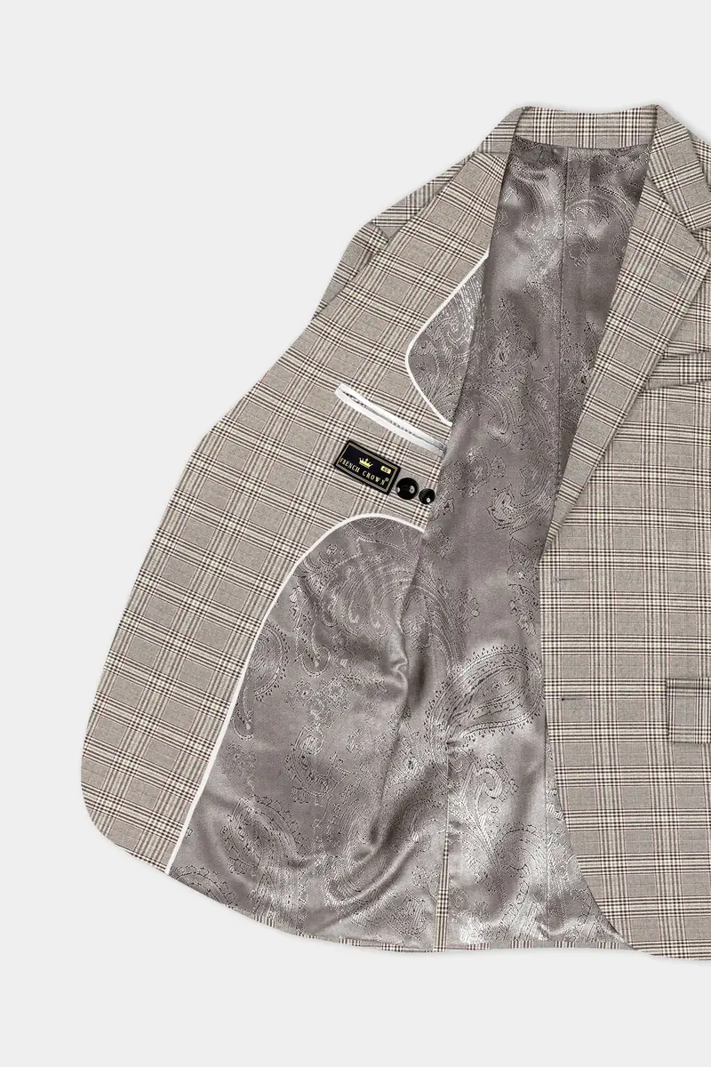 Café Noir Brown Plaid Wool Rich Single Breasted Suit 6